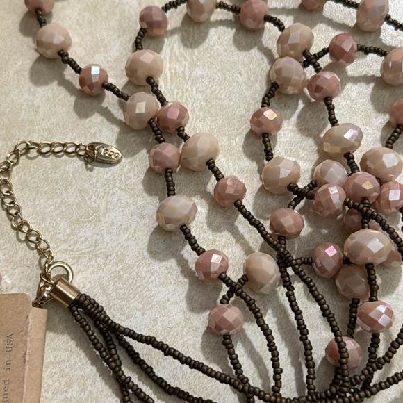 Pink AB Faceted Beads with Bronze Seed Beads Necklace and Earrings Set - Picture 3 of 6